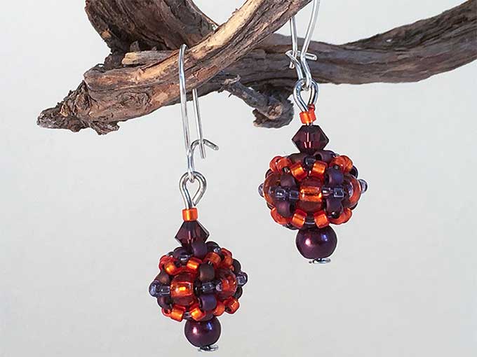 Ohrringe 'shining ball' bordeaux-orange